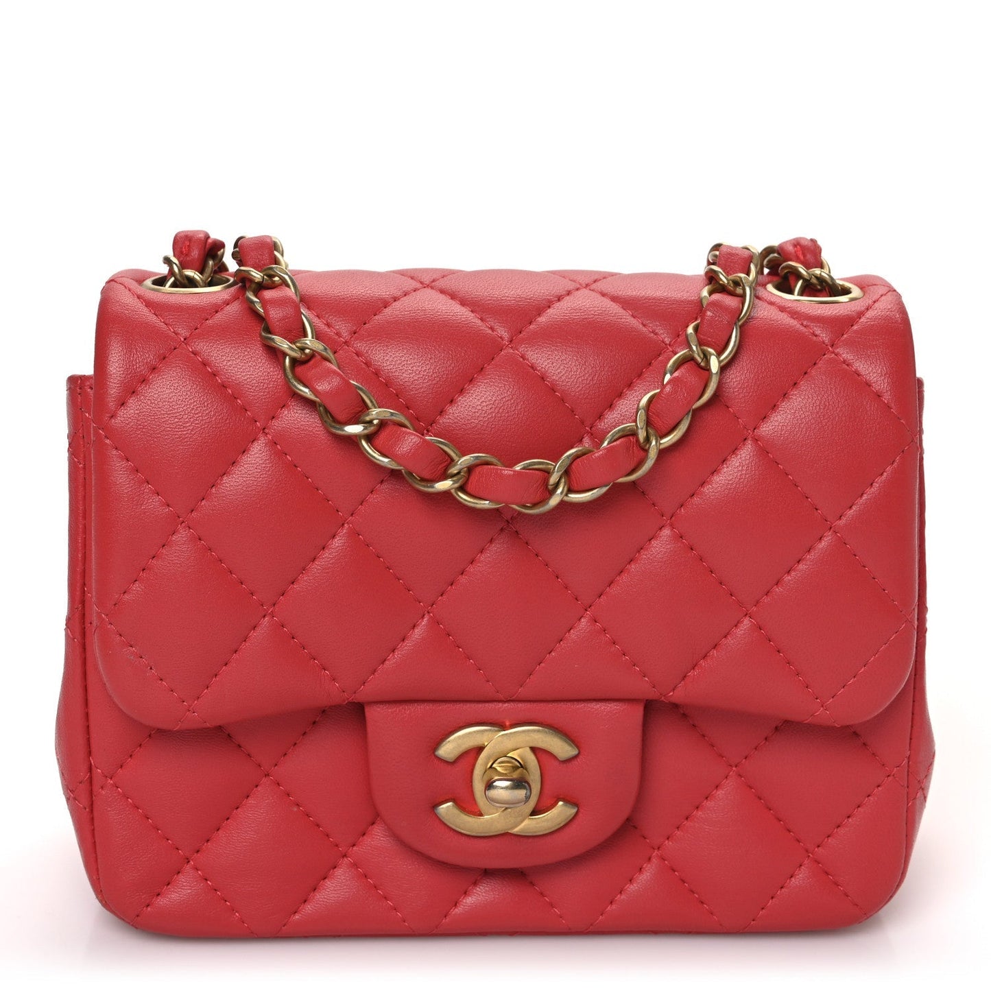 Lambskin Quilted Mini Square Flap Red