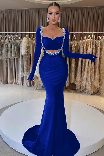 Black Long Sleeve Beaded Charming Mermaid Prom Dress With Gloves