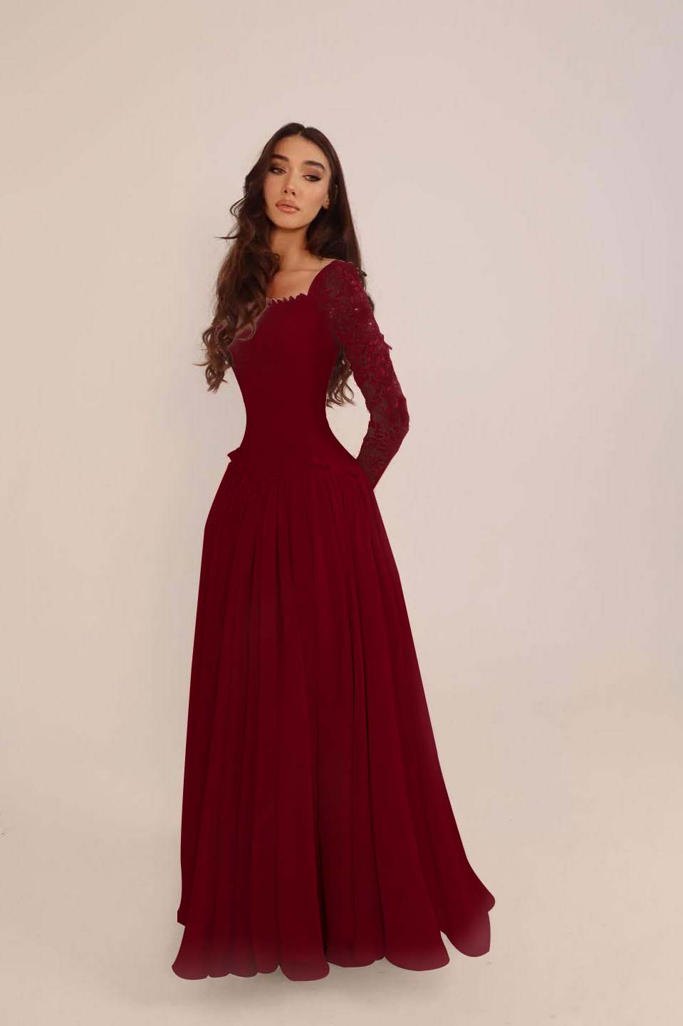 Glamorous Candy Pink Chiffon Long Sleeves Long Evening Dress With Sequins