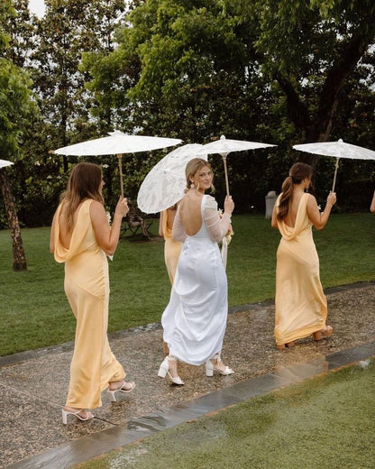 Cute Sheath Halter Yellow Satin Open Back Evening Dress Bridesmaid Dress SH2695