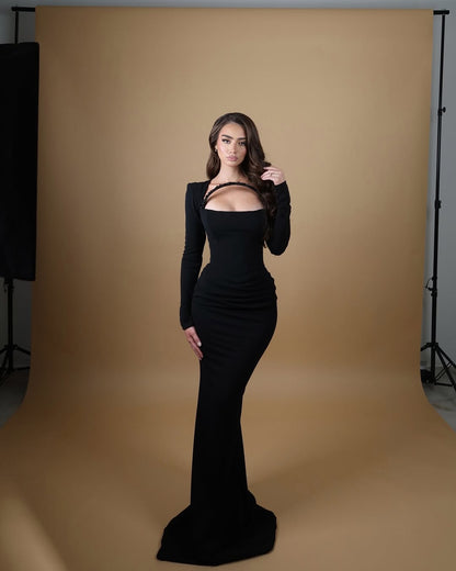 Chic Black Long Sleeveless Square Mermaid Prom Dress
