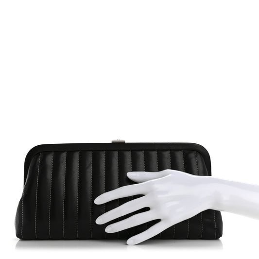 Lambskin Vertical Quilted Mademoiselle Clutch Black