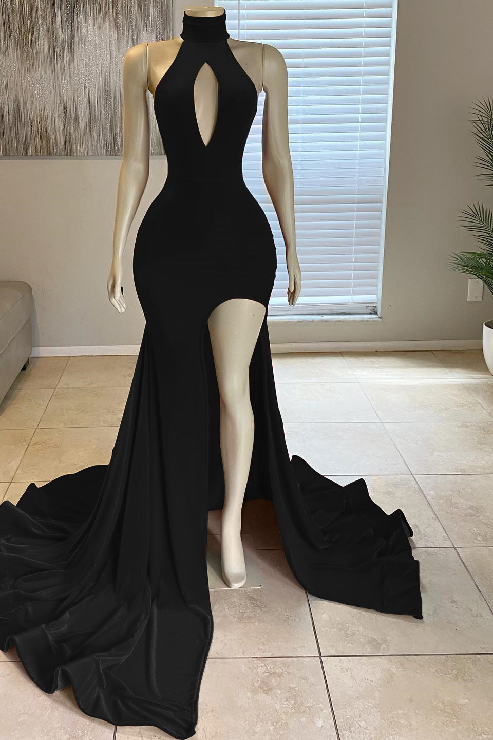 Front Slit Mermaid High-Neck Prom Dress Glorious Red Online