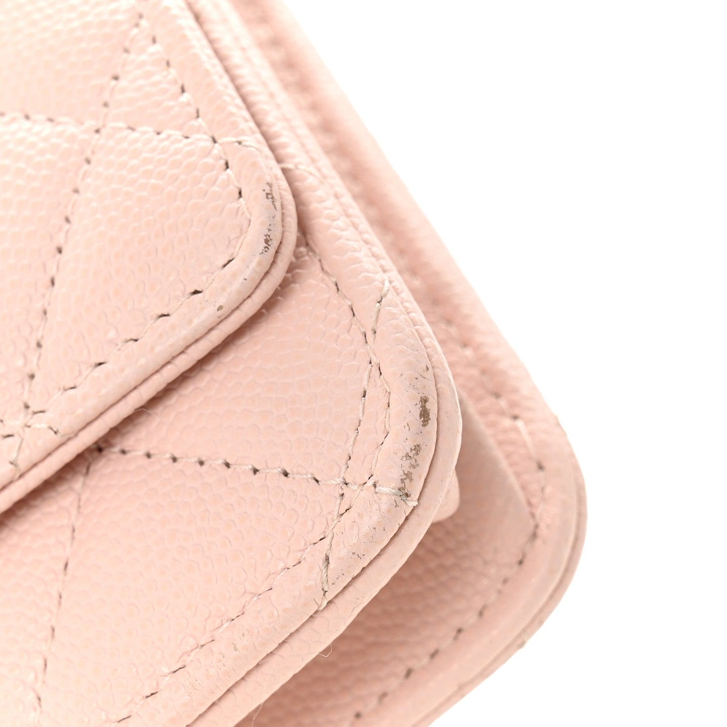 Caviar Quilted Crystal Enamel CC Wallet On Chain WOC Light Pink