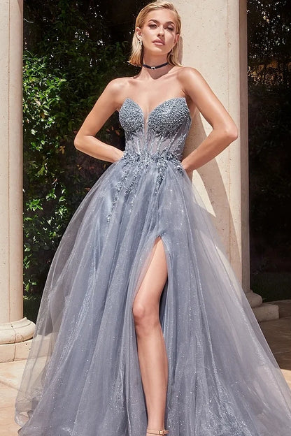 Baby Blue Sleeveless V-Neck Beadeds A-Line Prom Dress