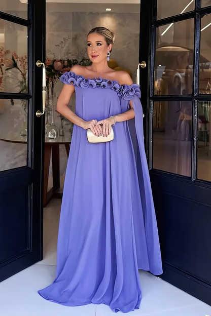 Purple Sleeveless Strapless Off-Shoulders Handmade Flower Prom Dress