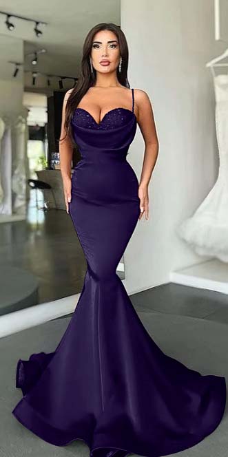Mermaid Red Spaghetti-Straps Prom Dress Long