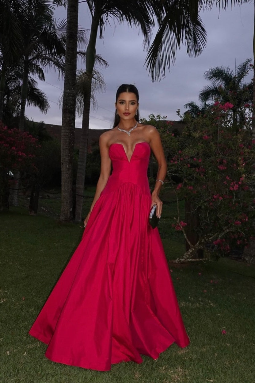 Sleeveless Strapless Deep V-Neck A-Line Prom Dress