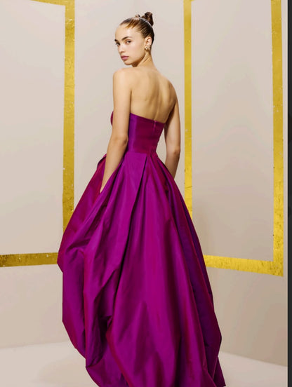 Sleeveless Strapless Square A Line Long Prom Dress With Pleated