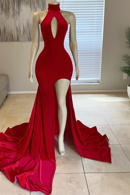 Front Slit Mermaid High-Neck Prom Dress Glorious Red Online