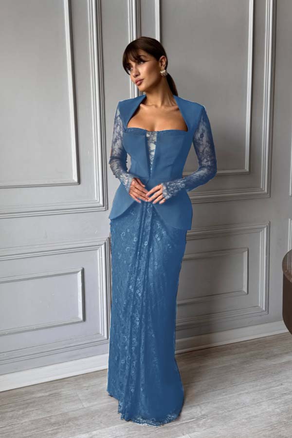 Chic Long Sleeves Strapless Deep V Neck Mermaid Long Prom Dress