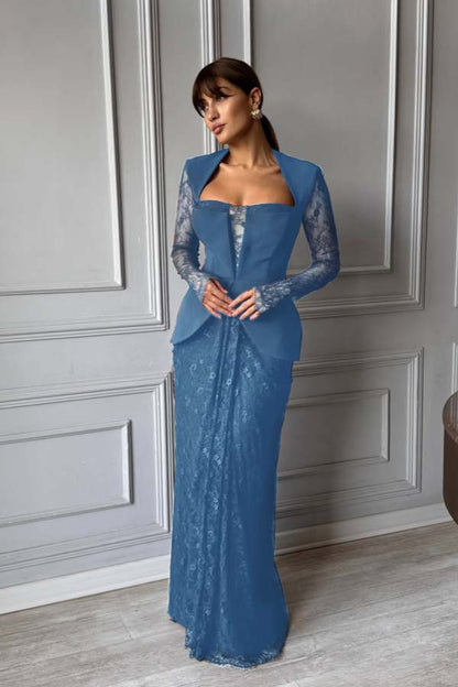 Chic Long Sleeves Strapless Deep V Neck Mermaid Long Prom Dress
