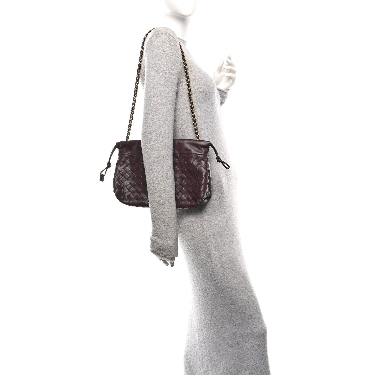 Nappa Intrecciato Dustbag Notte Shoulder Bag Dark Barolo Brass
