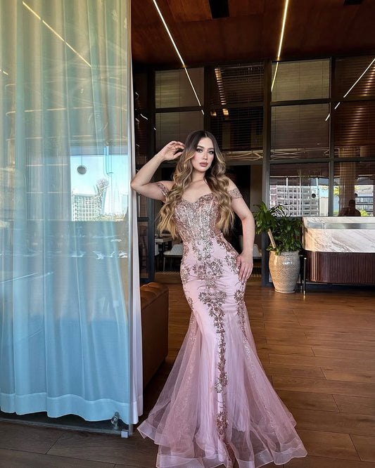 Sleeveless Strapless Mermaid Embroidery Prom Dress