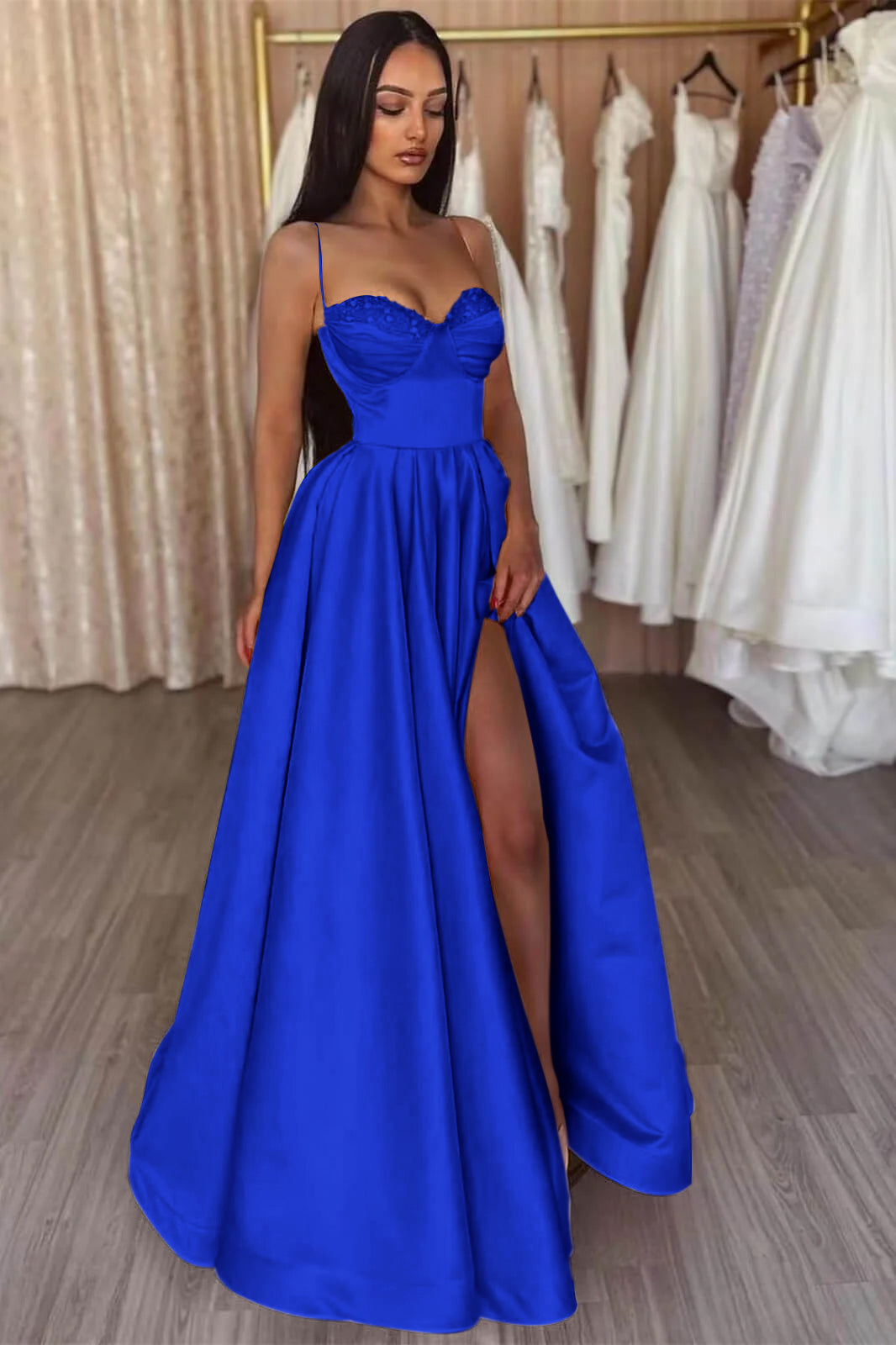 Yellow Slit Evening Dress A Line With Spaghetti-Straps