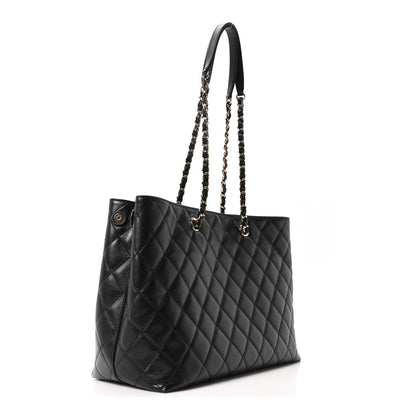 Caviar Quilted Small Shopping Tote Black