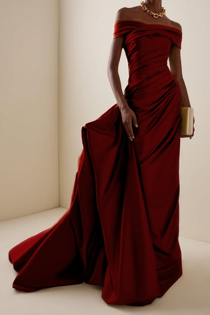 Glamorous Off the Shoulder Sleeveless Long Evening Dress With Pleated