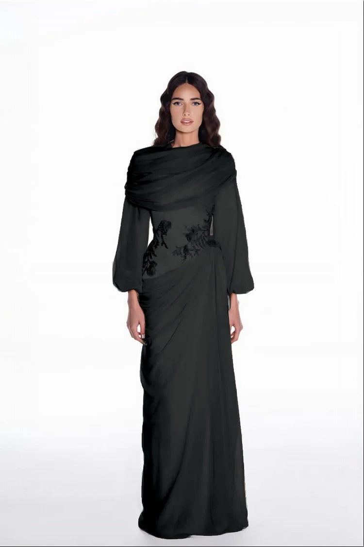 Elegant Long Sleeves Hing Neck Mermaid Evening Dress With Appliques