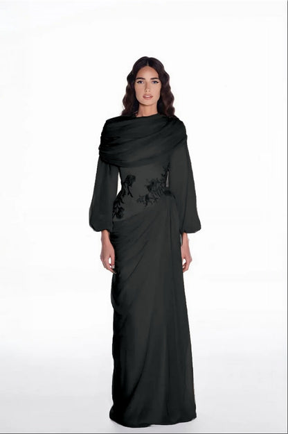 Elegant Long Sleeves Hing Neck Mermaid Evening Dress With Appliques