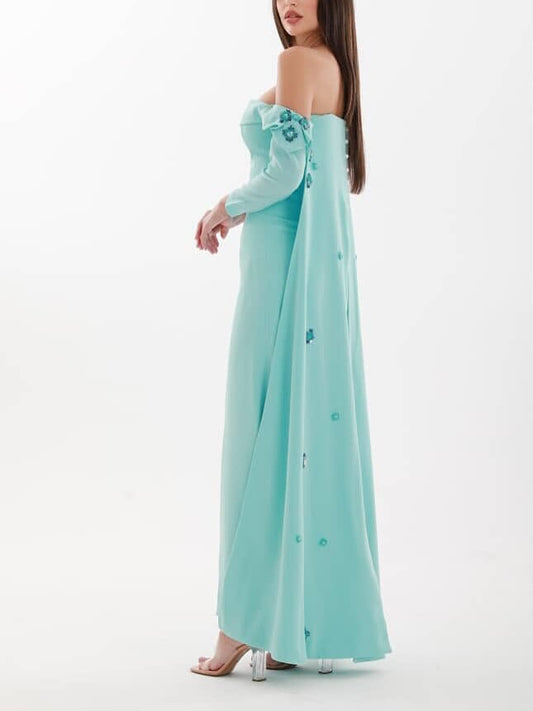 Long Sleeves Strapless Square Prom Dress