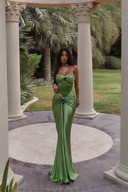 Elegant Green Sweetheart Satin Mermaid Long Formal Party Dress MD7433