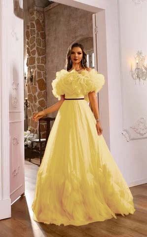 Romantic Pink Flower Off-the-shoulder Layered Couture Evening Dress