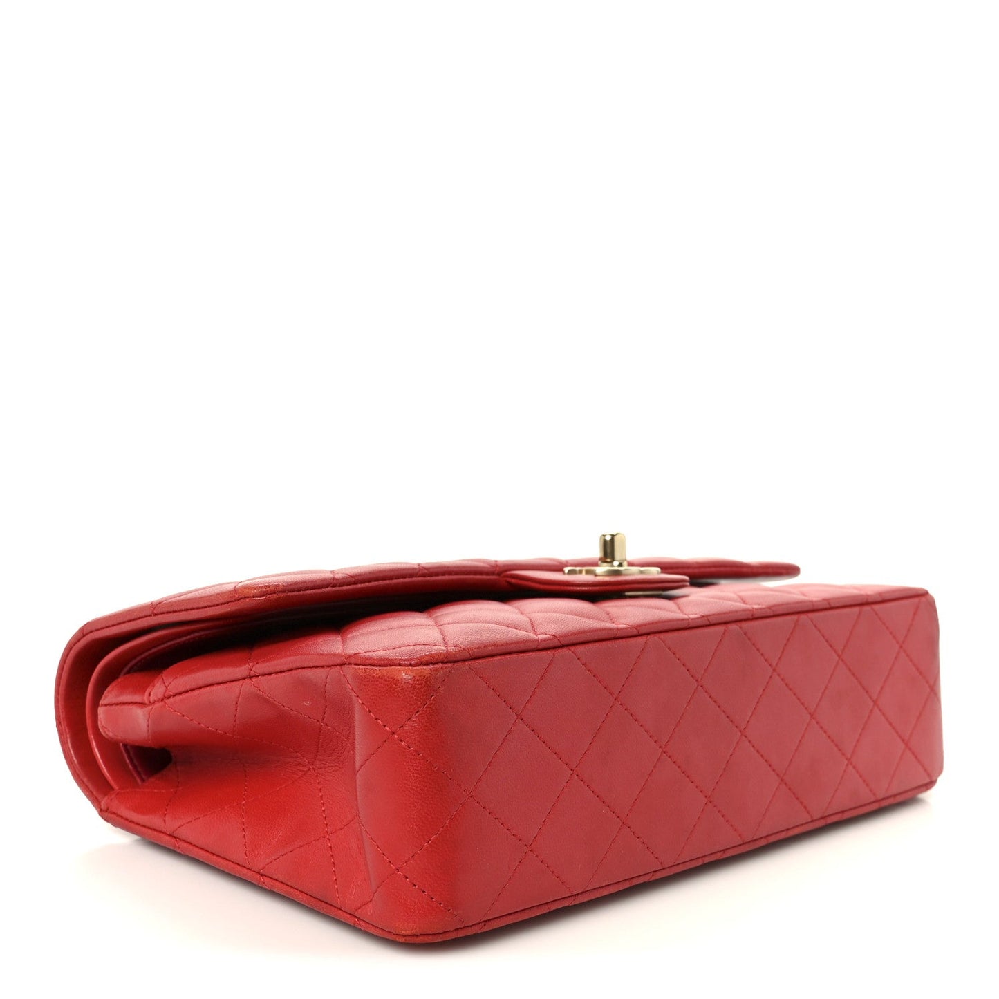 Lambskin Quilted Medium Double Flap Red