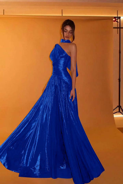 Charming One Shoulder Sleeveless Beaded Pleated Eevening Dress with Scarf