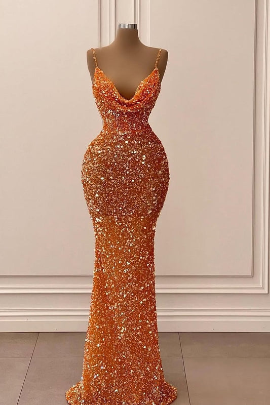 Sleeveless Spaghetti Straps Square Sequins Prom Dress