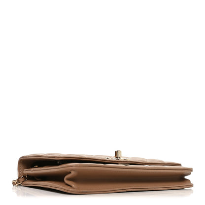 Lambskin Quilted Trendy CC Wallet On Chain WOC Beige