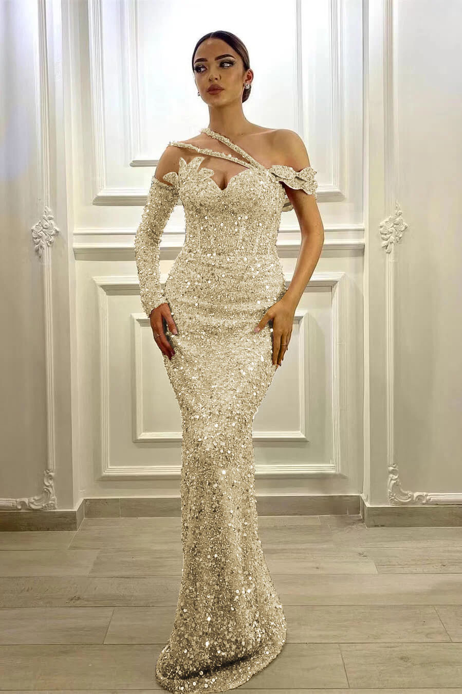 Gorgeous Long Sleeves Lavender Sequins Prom Dress Mermaid