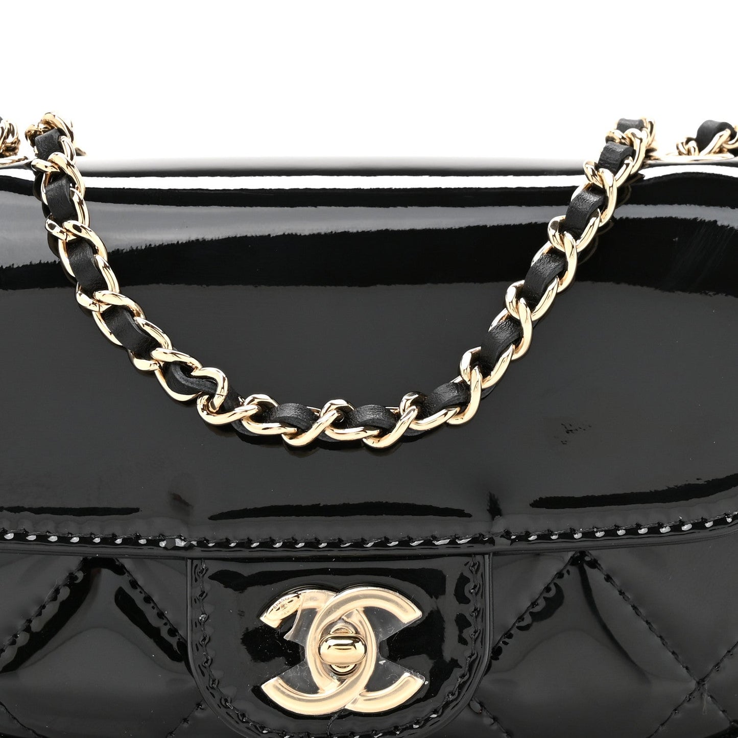 Patent Calfskin Quilted Mini Flap Black