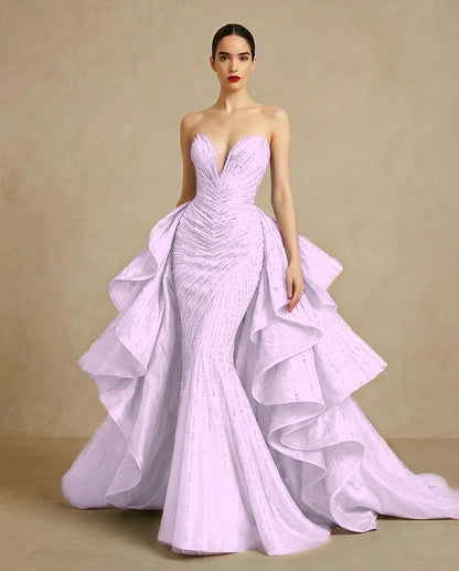 Graceful Sweetheart Sequins Embroidery Mermaid Strapless Evening Dress