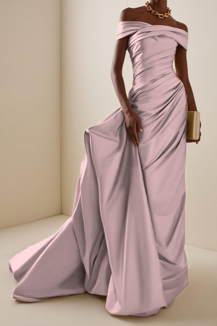 Glamorous Off the Shoulder Sleeveless Long Evening Dress With Pleated
