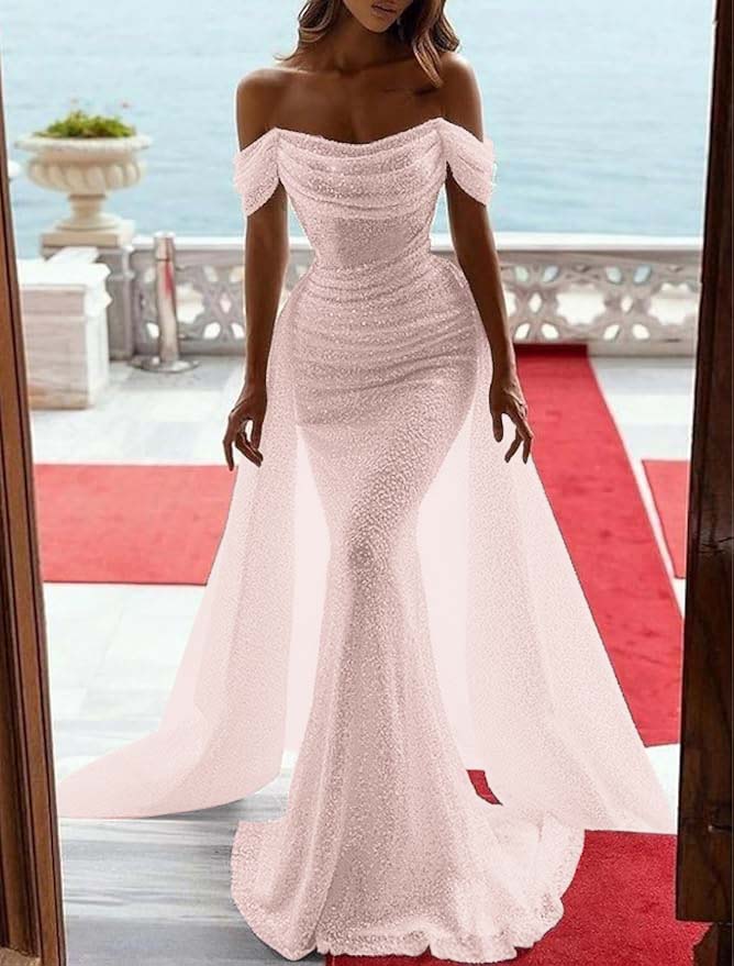 Sequins Off-the-Shoulder Prom Dress Mermaid