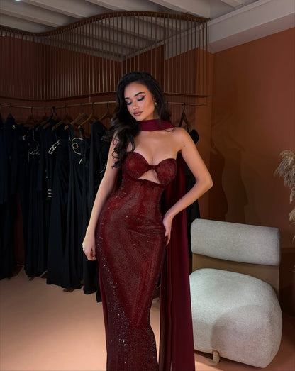 Stunning Sequins Sleeveless Strapless Sweetheart Prom Dress With Gloves