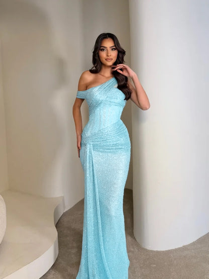 Stunning Sleeveless Sequins Floor Long Mermaid Evening Dress
