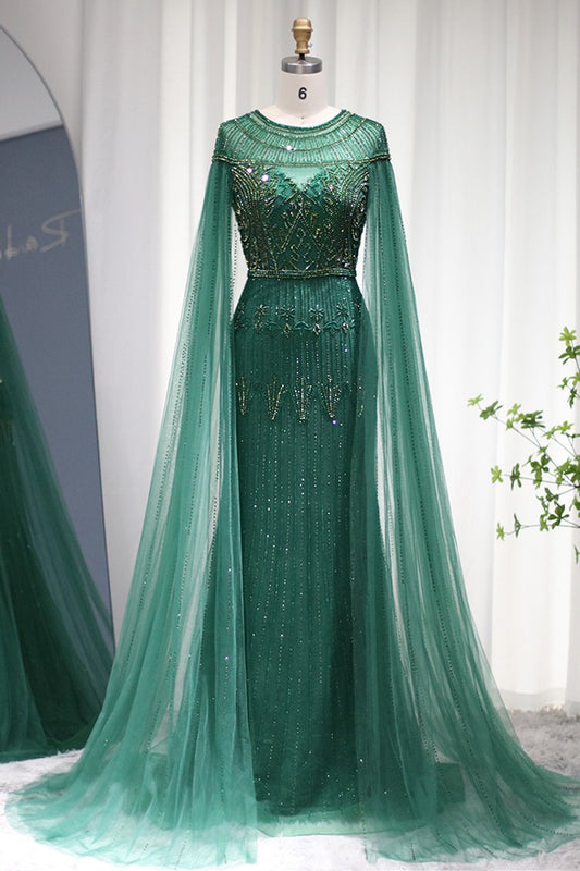 Jewel Neck Mermaid Prom Dress Cap Sleeves Tulle With Appliques Diamond