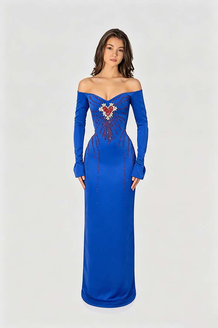 Enchanting Black Velvet Long Sleeves Strapless Evening Dress with Rhinestone