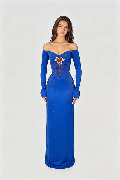 Enchanting Black Velvet Long Sleeves Strapless Evening Dress with Rhinestone