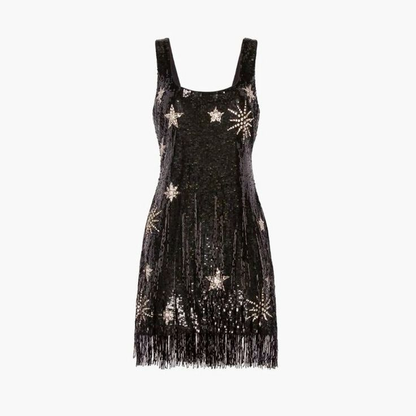 Sparkling Tassel Square Neck Star Sequin Open Back Homecoming Dress  fg8346