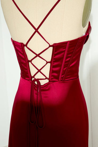 Mermaid Spaghetti Straps Floor Length Prom Dress With Slit 21st Birthday Outfit P1377