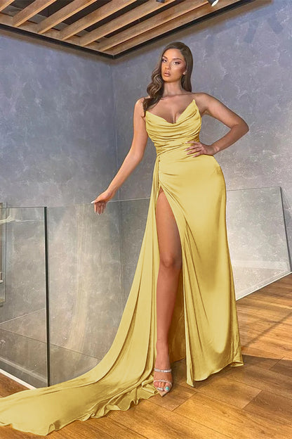 Mermaid Long Pleated Slit Prom Dress