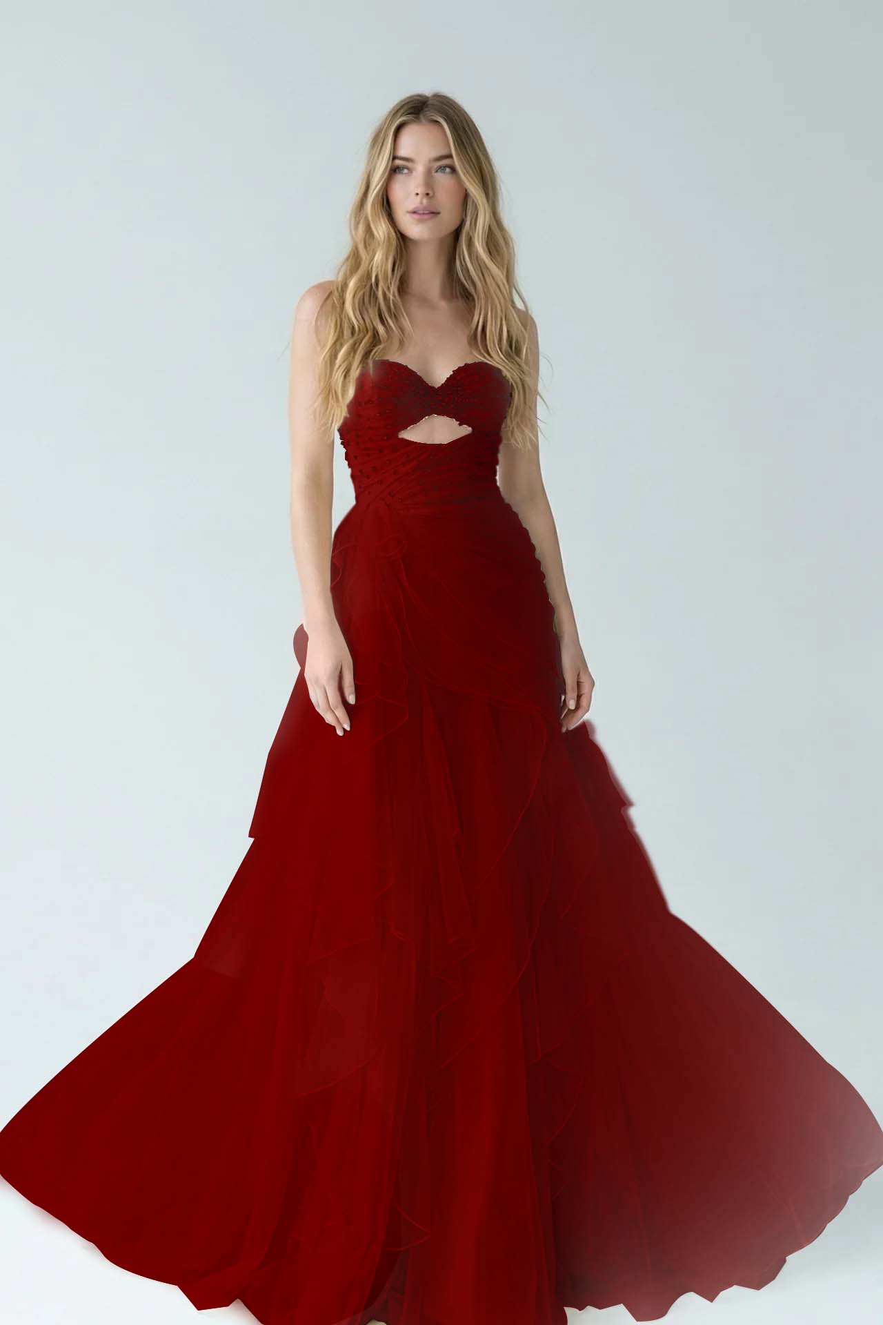 White Sweetheart A-Line Evening Dress Floor Length Pleated with Rhinestone
