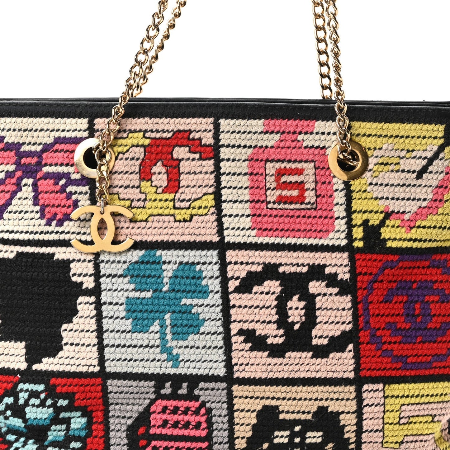Needlepoint Precious Symbols Shoulder Bag Black