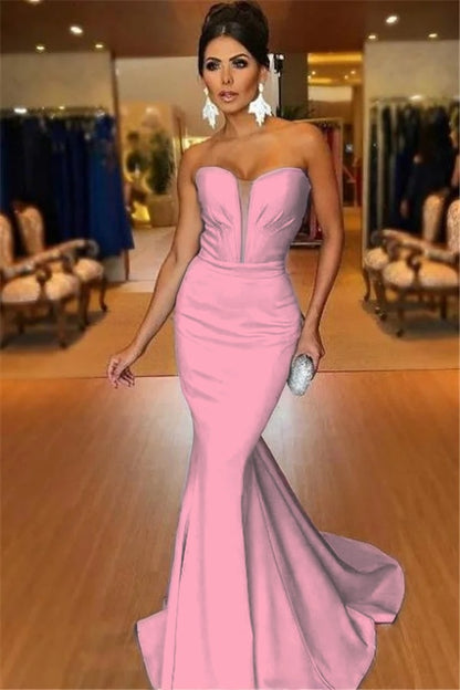 Light Blue Strapless Mermaid Long Prom Dress
