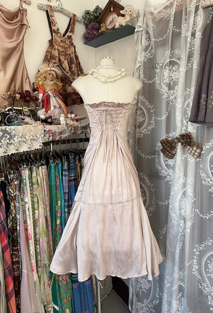 Vintage Mermaid Strapless Satin Short Homecoming Birthday Dress Cocktail Dresses SH2891