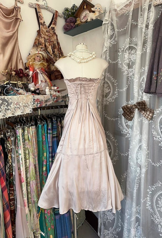 Vintage Mermaid Strapless Satin Short Homecoming Birthday Dress Cocktail Dresses SH2891