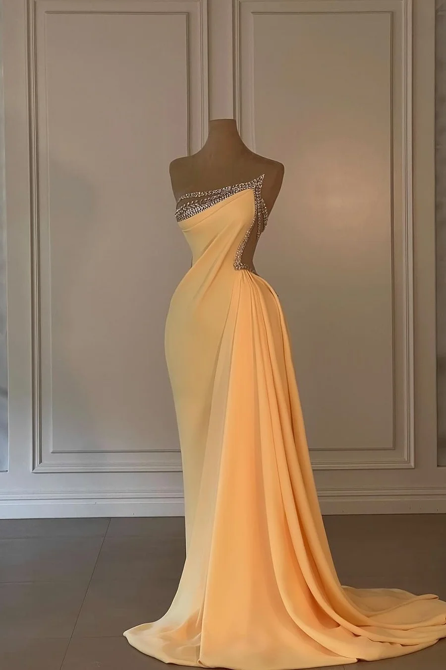 Fabulous Daffodil Asymmetric Sleeveless Ruched Patchwork Evening Dress