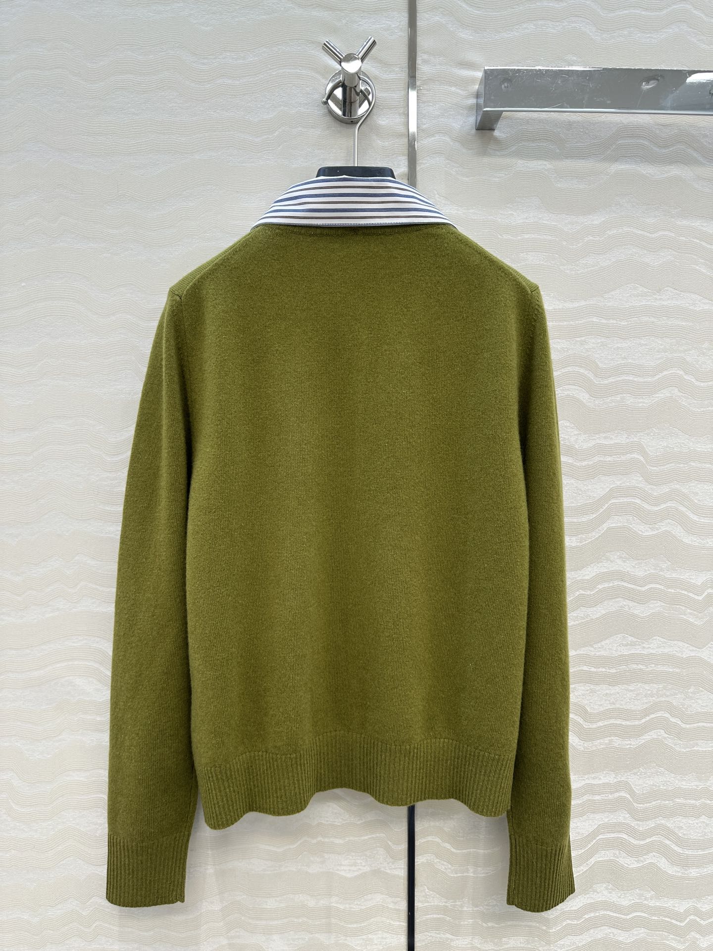 Miumiu Detachable Shirt Cardigan Olive Green Collar and Cashmere